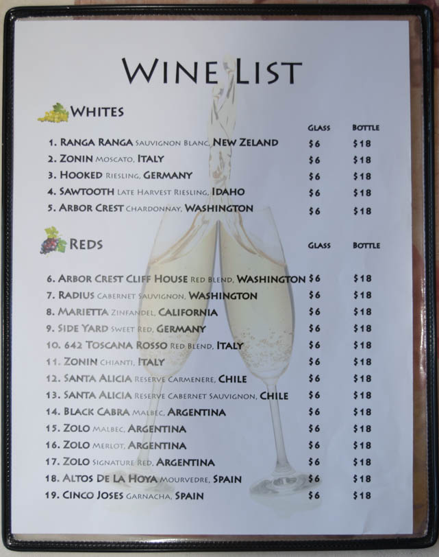 Wine menu